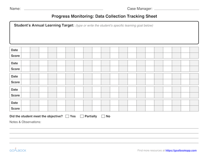 Progress Monitoring Free Printable Data Collection Sheets For Iep Goals